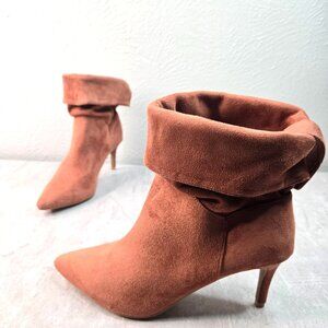 Kitten Heel Booties Brown Pointed Toe Slouchy Dressy Low Heel Ankle Boot Size 10
